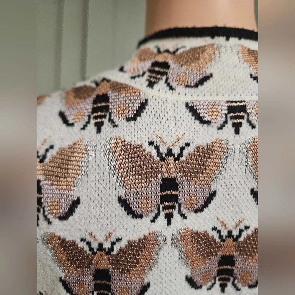 Anthropologie x Sarah Gordon Maria Mock Neck Sweater Tank–Bee Print Metallic. M - Picture 14 of 16